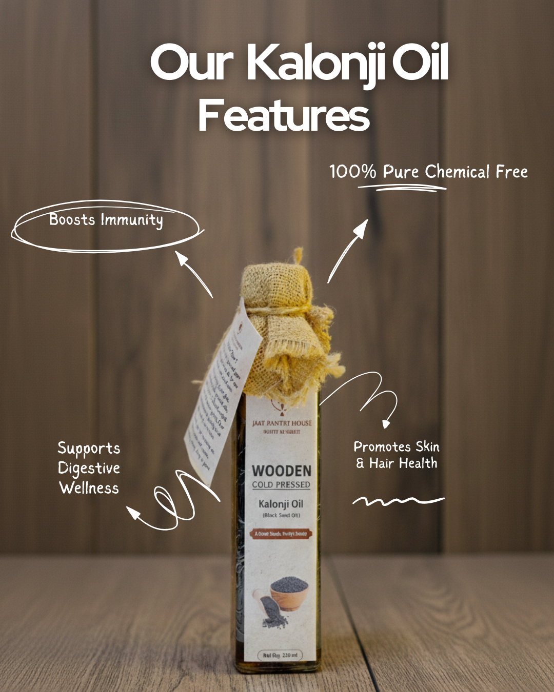 Wooden Cold-Pressed Kalonji (Black Seed) Oil